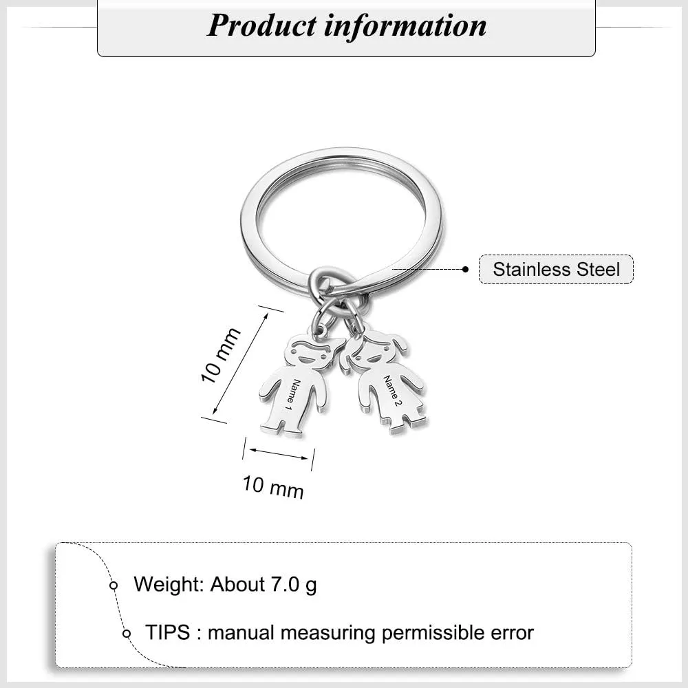Personalized Keychain for Men Women with 1-6 Children Charms Custom Keyring