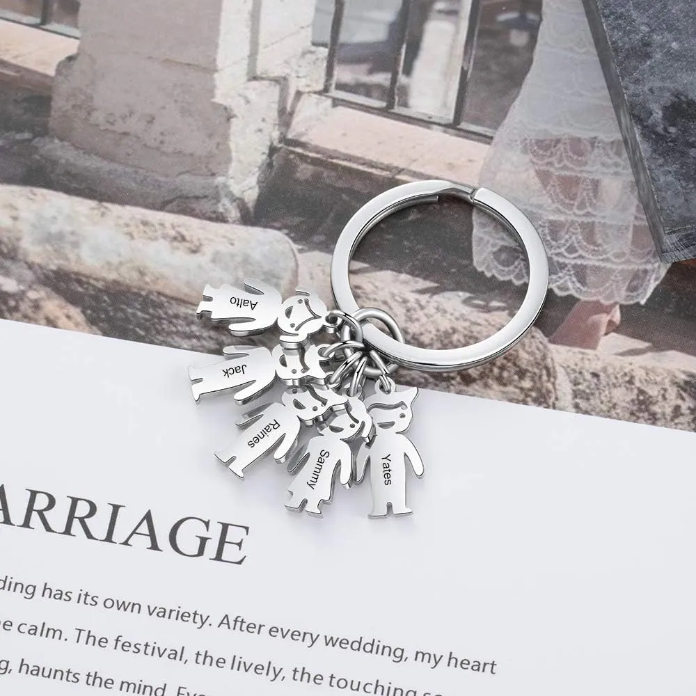 Personalized Keychain for Men Women with 1-6 Children Charms Custom Keyring