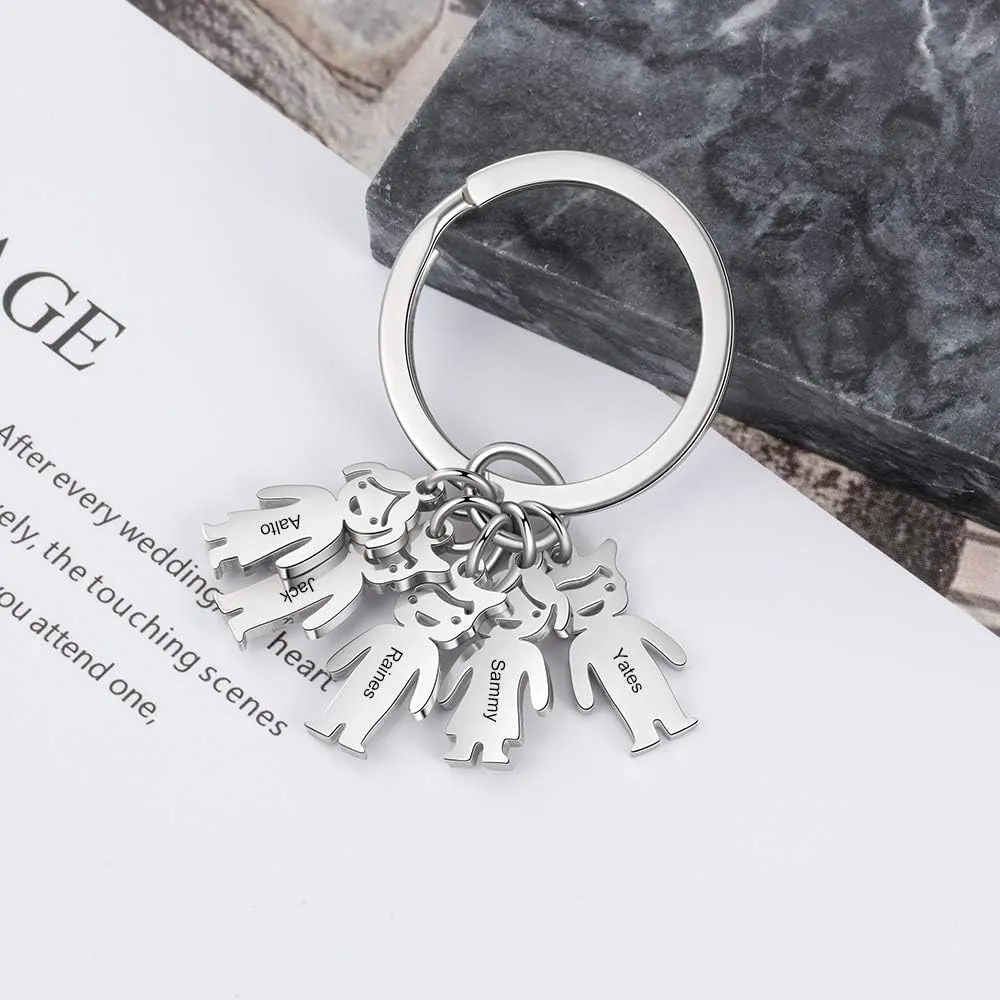 Personalized Keychain for Men Women with 1-6 Children Charms Custom Keyring