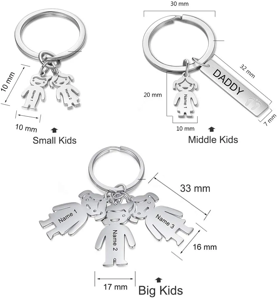 Personalized Keychain for Men Women with 1-6 Children Charms Custom Keyring