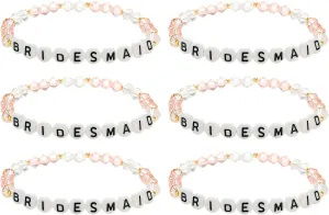 Pink Bridesmaid Bracelet Set of 6 Maid of Honor Proposal Gifts, BR04B