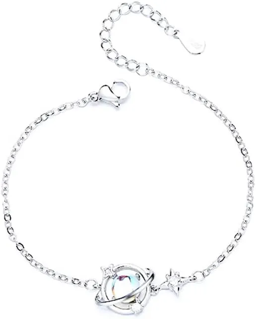 Planet Moonstone Bracelet for Women Crystal Cubic Zirconia Chain Adjustable Bracelets Dainty Birthday Anniversary Mother's Day Jewelry