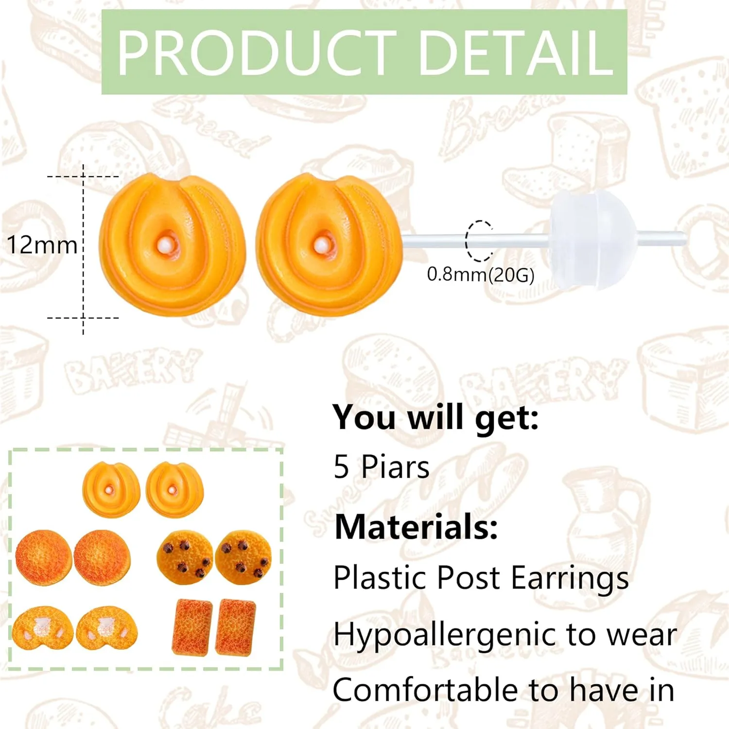 Plastic Earrings for Sensitive Ears Plastic Stud Earrings Food Earrings for Women Baking Earrings Plastic Post Earrings for Women