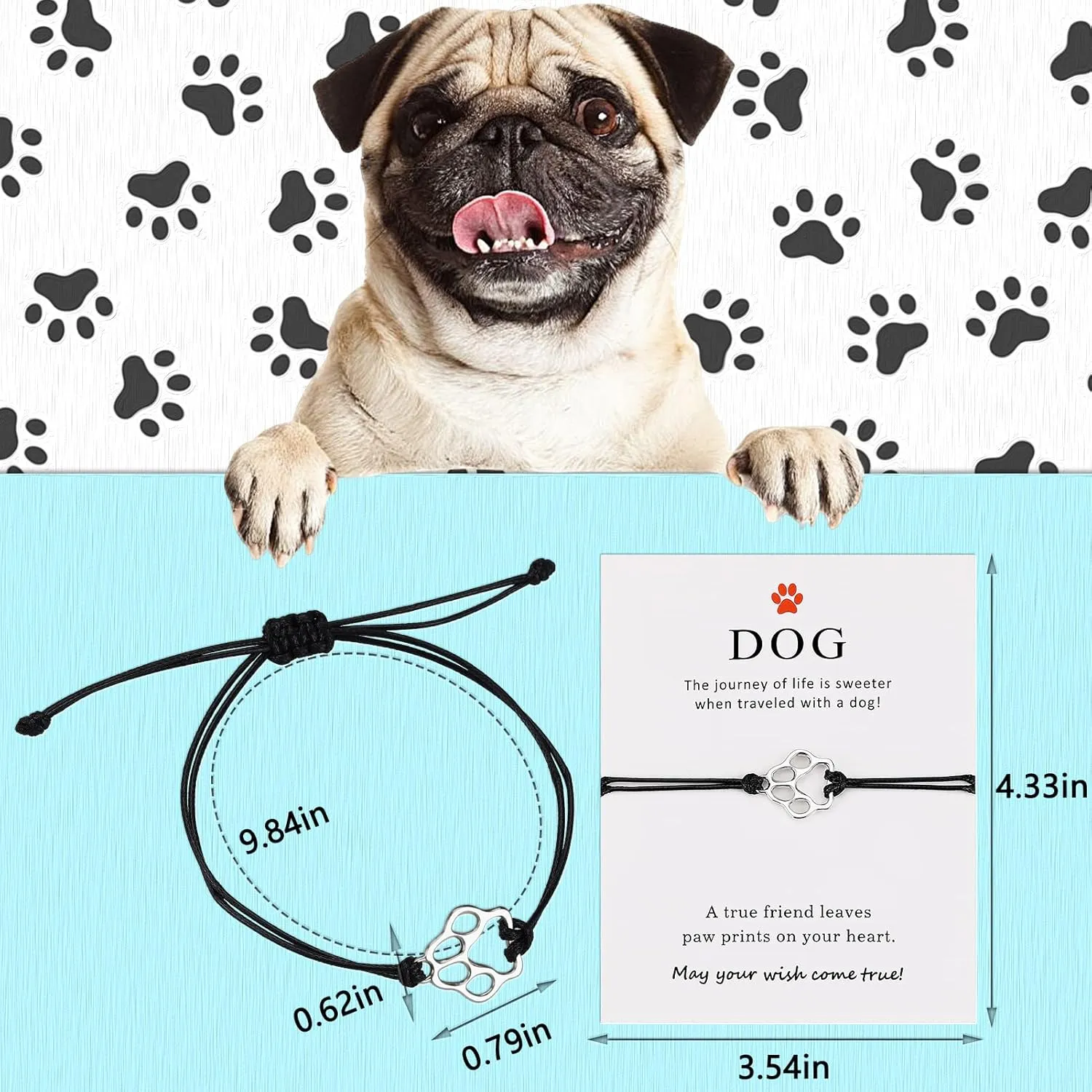 PLwelth Puppy Dog Bracelets for Women Men Dog Memorial Gifts for Pet Lover Friendship Gifts for Her His Couples Adjustable String