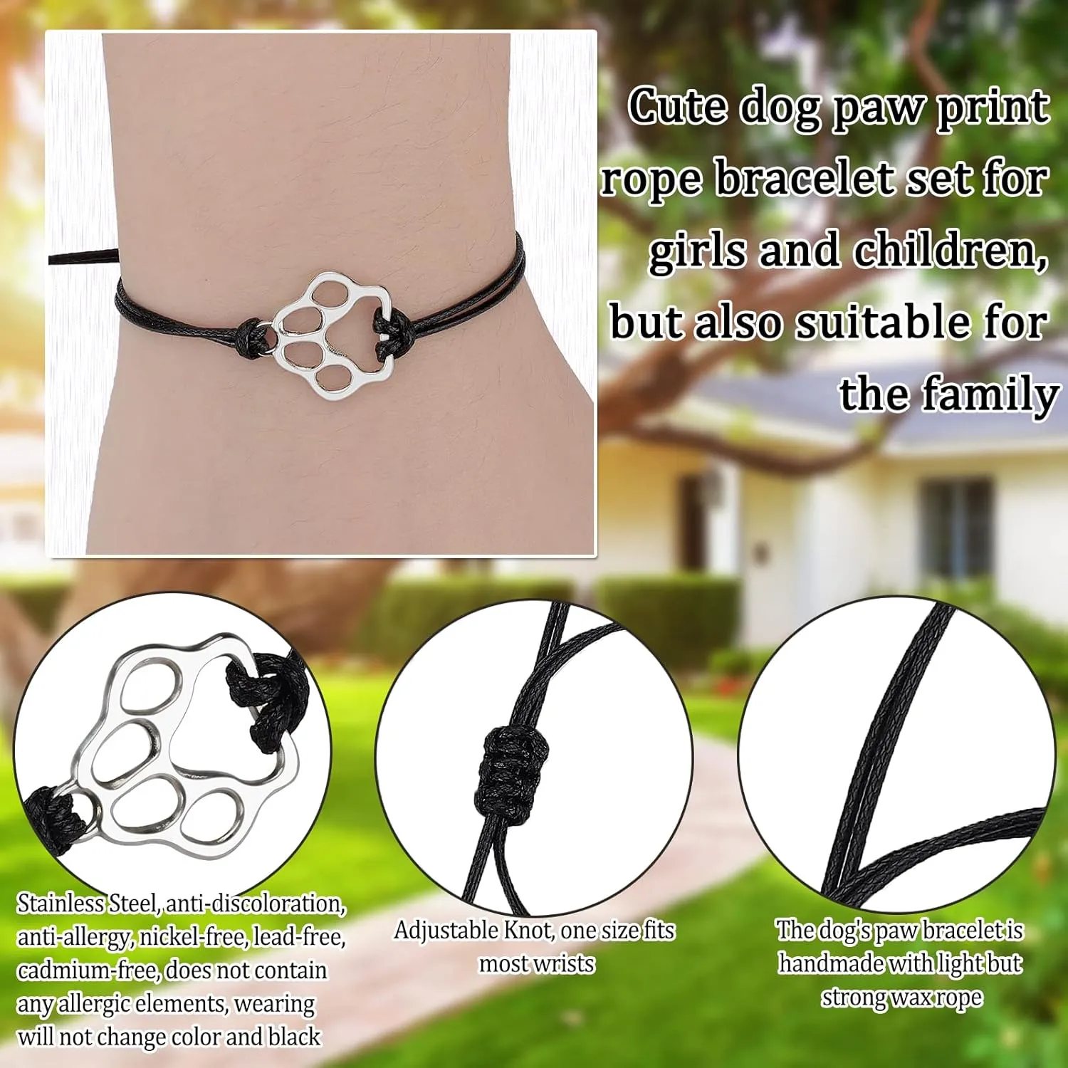 PLwelth Puppy Dog Bracelets for Women Men Dog Memorial Gifts for Pet Lover Friendship Gifts for Her His Couples Adjustable String