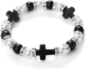 Prayer Jesus Cross Red Bracelet Imitation Pearl Black Matte Beads Braided Bracelets Women Men Handmade Jewelry Wish