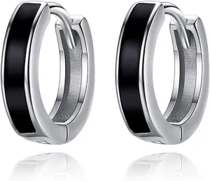 PRAYMOS Black Hoop Earrings for Women Men 925 Sterling Silver Hypoallergenic Huggie Hoop Earrings for Sensitive Ears