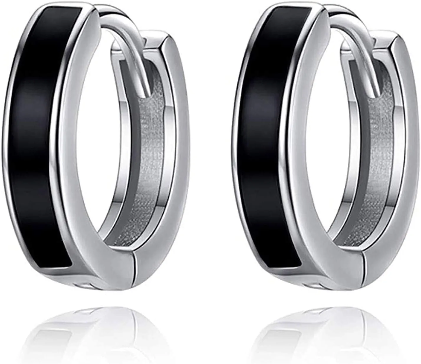 PRAYMOS Black Hoop Earrings for Women Men 925 Sterling Silver Hypoallergenic Huggie Hoop Earrings for Sensitive Ears