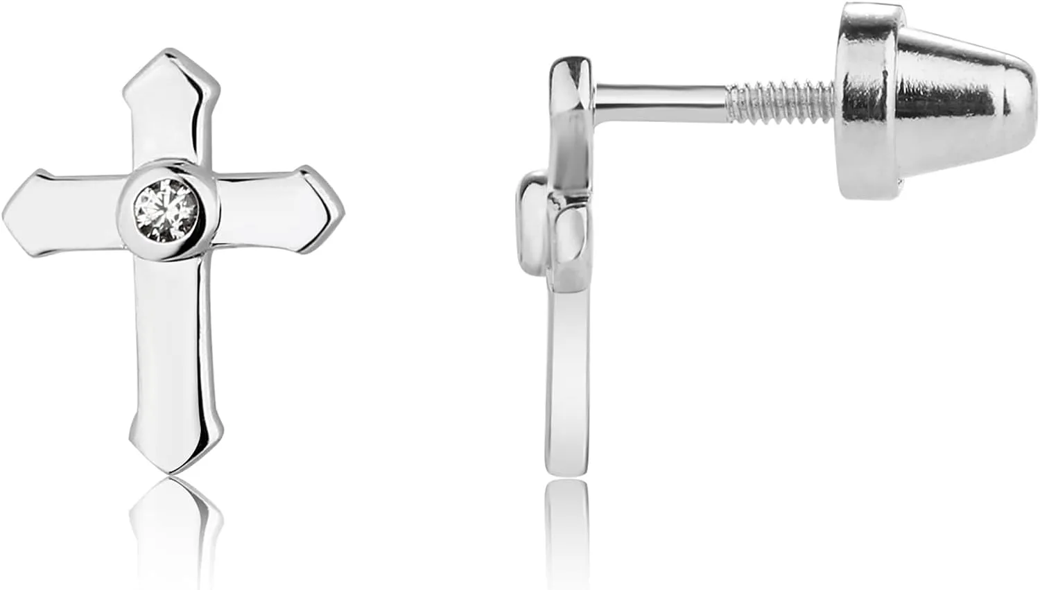 Precious Pieces Children's First Communion, Baptism or Christening Sterling Silver Cross Screw back Earrings with CZ