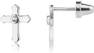 Precious Pieces Children's First Communion, Baptism or Christening Sterling Silver Cross Screw back Earrings with CZ