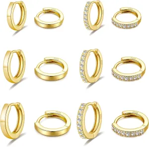 PRETOLE 925 Sterling Silver Hoop Earrings for Women Gold Huggie Hoop Earrings Hypoallergenic Lightweight 14K Gold Plated Mini Hoop Earrings with Cubic Zirconia Small Gold Cartilage Hoops for Women