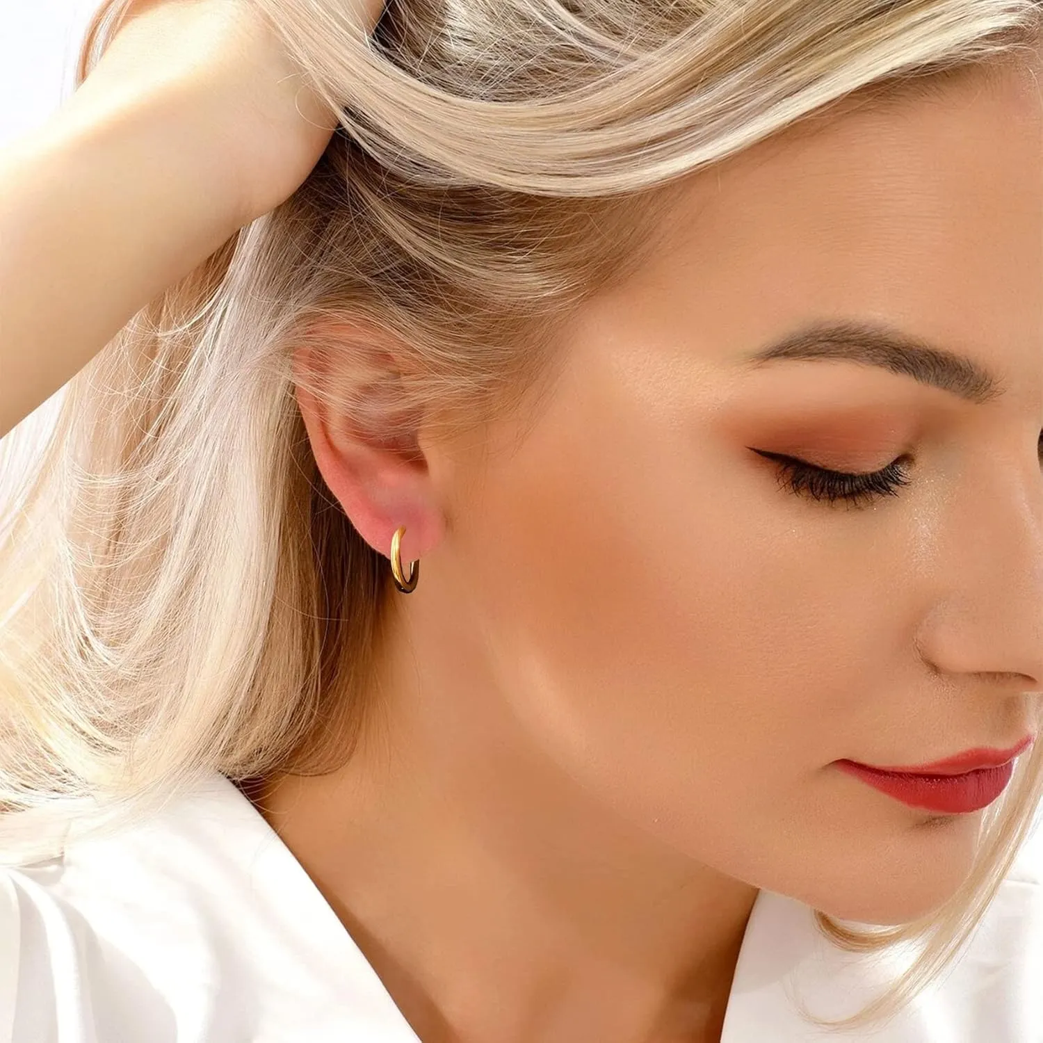 PRETOLE 925 Sterling Silver Hoop Earrings for Women Gold Huggie Hoop Earrings Hypoallergenic Lightweight 14K Gold Plated Mini Hoop Earrings with Cubic Zirconia Small Gold Cartilage Hoops for Women