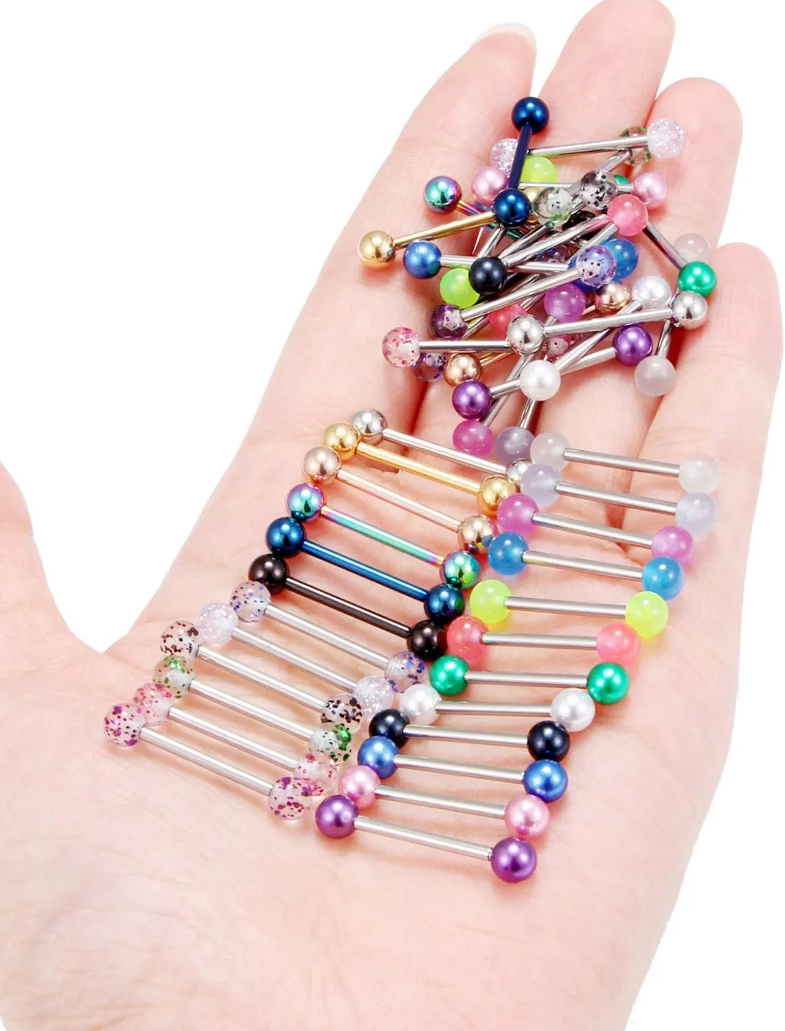 Prjndjw 24-48Pcs Nipple Rings Tongue Rings Surgical Steel Straight 14G Barbells Piercing Jewelry 12MM 14MM 16MM 19MM 22MM for Women Men Glow in The Dark Tongue nipple ring