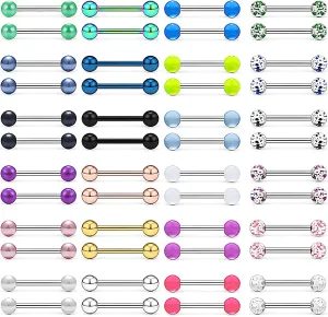 Prjndjw 24-48Pcs Nipple Rings Tongue Rings Surgical Steel Straight 14G Barbells Piercing Jewelry 12MM 14MM 16MM 19MM 22MM for Women Men Glow in The Dark Tongue nipple ring