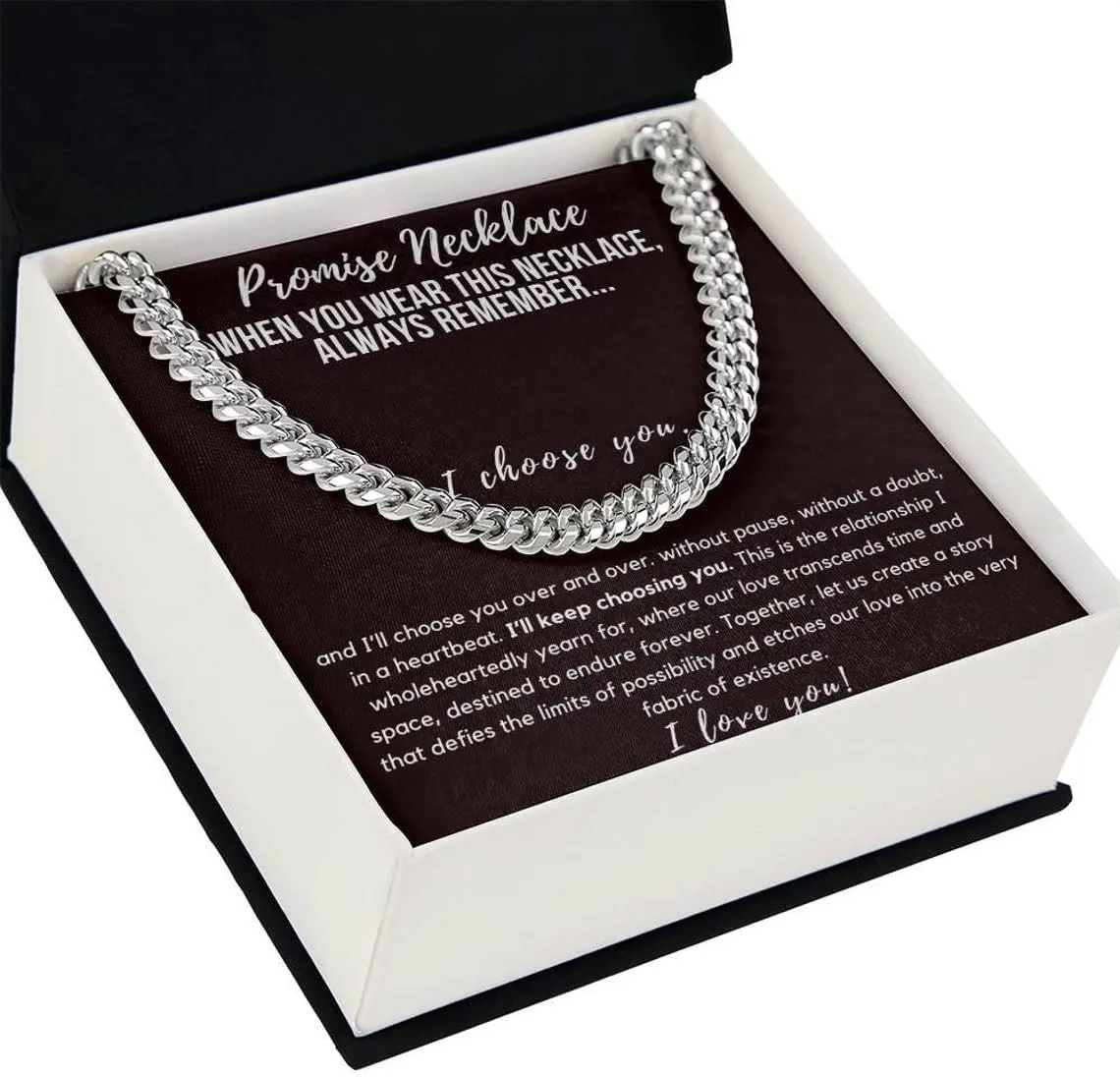 Promise Necklace for Him - Cuban Chain with Promise Gift Option, Perfect Boyfriend Birthday Gift