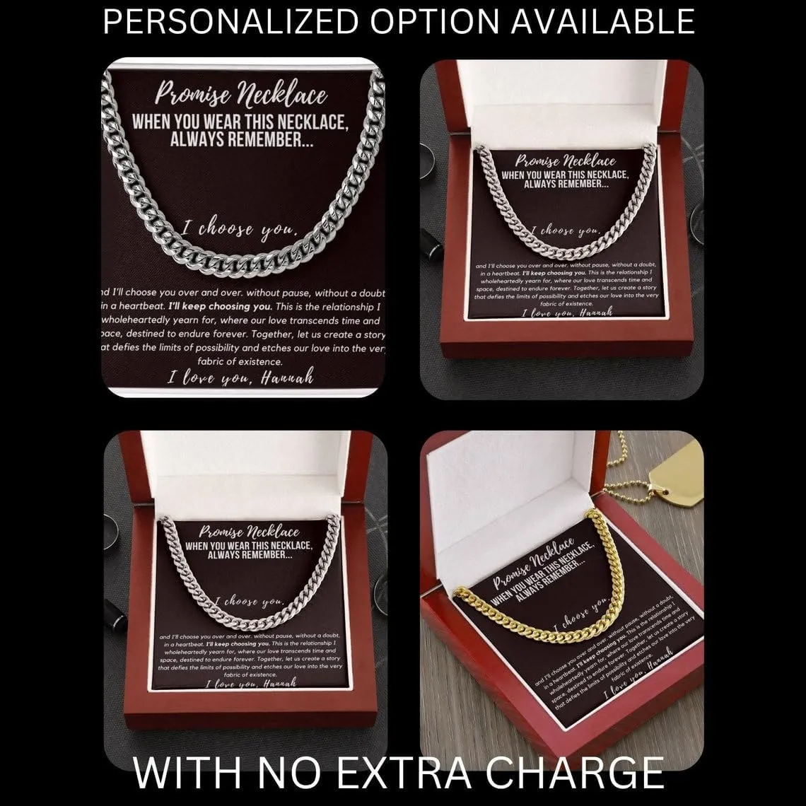 Promise Necklace for Him - Cuban Chain with Promise Gift Option, Perfect Boyfriend Birthday Gift