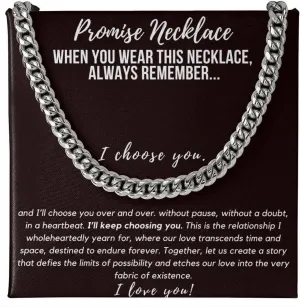 Promise Necklace for Him - Cuban Chain with Promise Gift Option, Perfect Boyfriend Birthday Gift