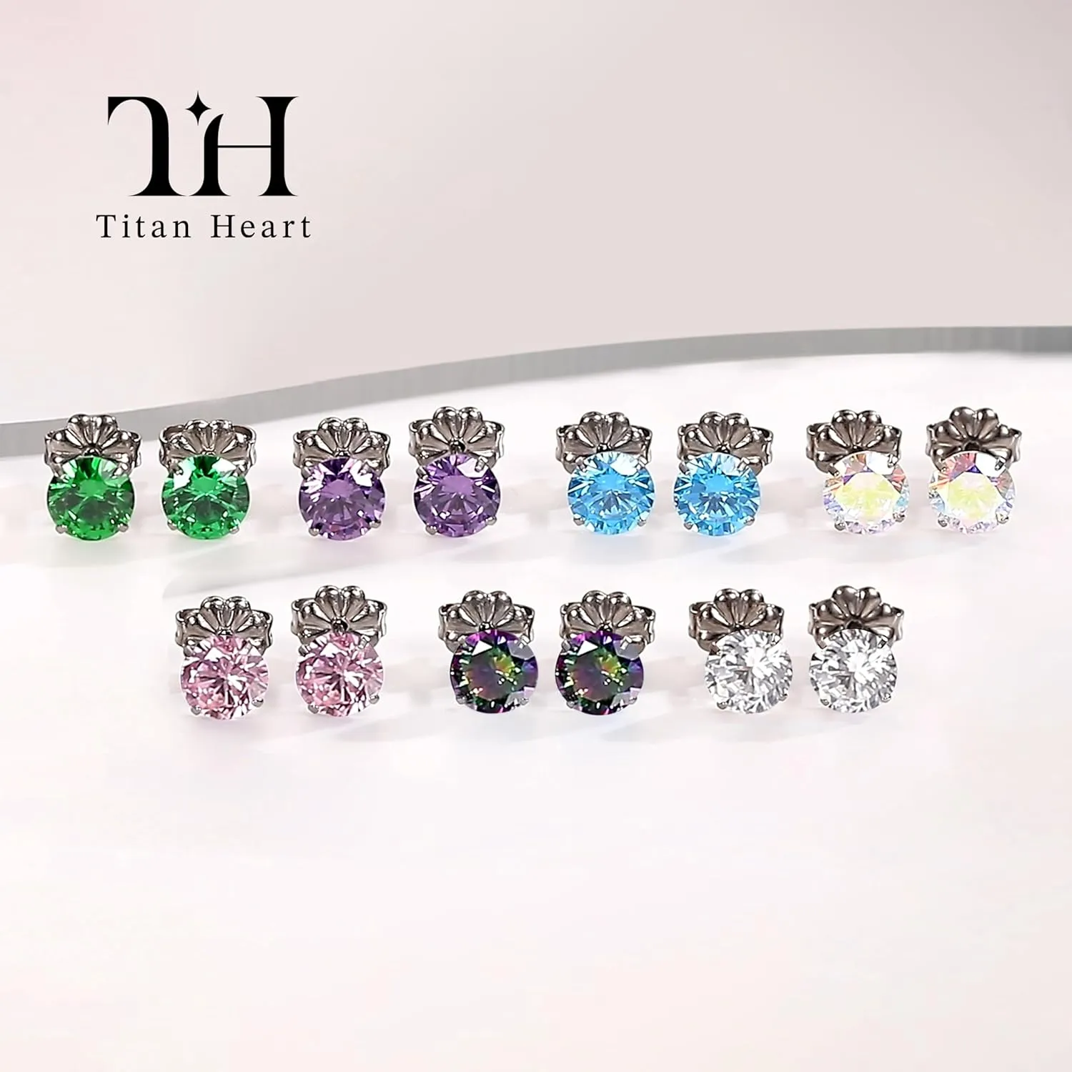 Pure Titanium Stud Earrings, Hypoallergenic F136 Implant Grade Stud Earrings with 6mm Birthstone Crystals CZ Simulated Diamonds for Women Men