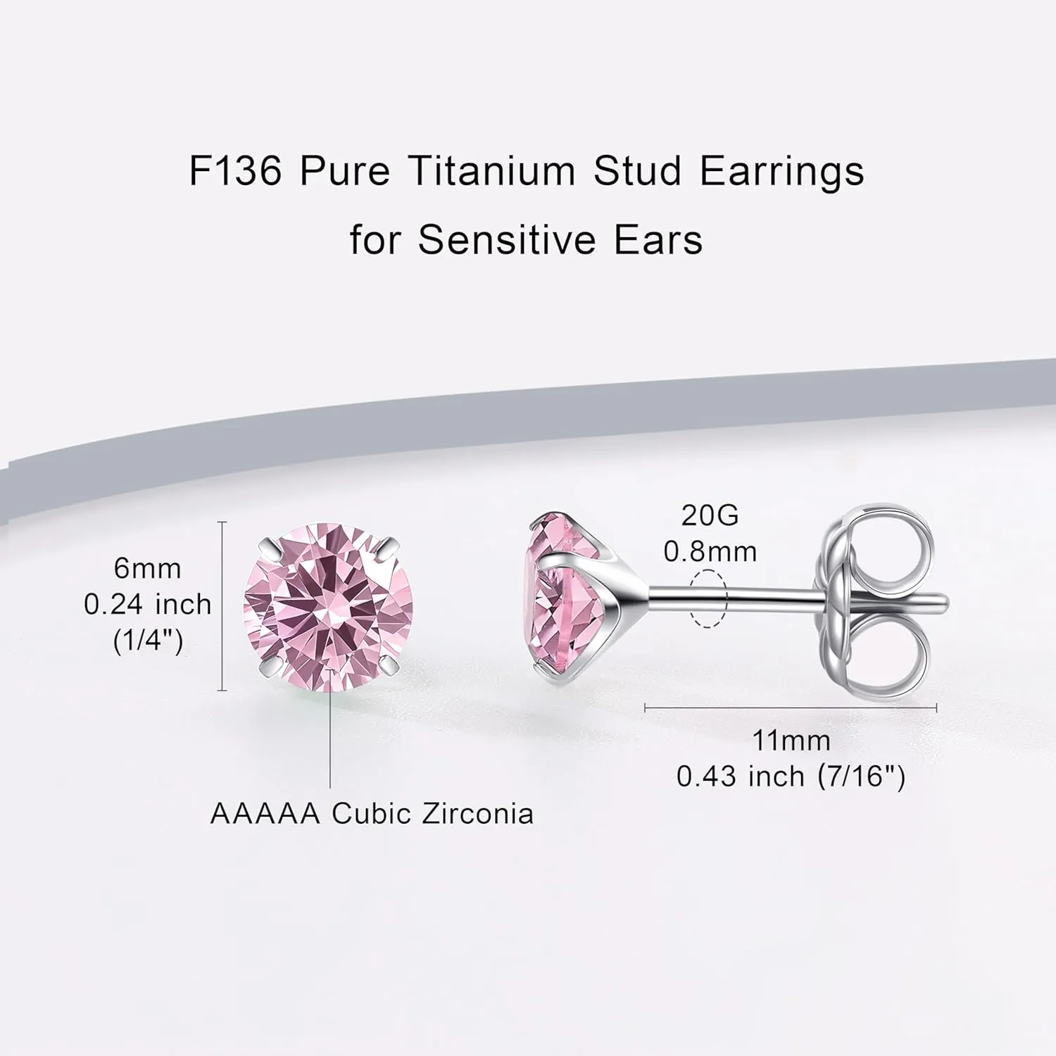 Pure Titanium Stud Earrings, Hypoallergenic F136 Implant Grade Stud Earrings with 6mm Birthstone Crystals CZ Simulated Diamonds for Women Men