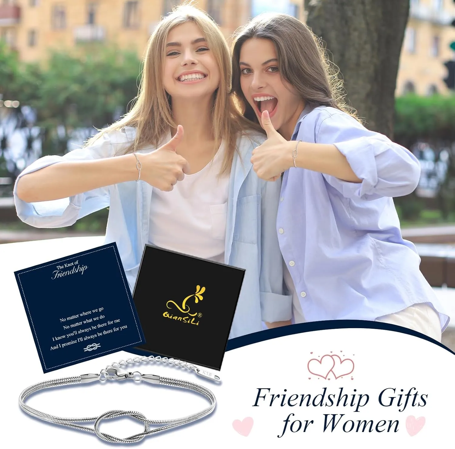 QianSiLi Mother Daughter Best Friend Love Knot Bracelet Snake Chain Infinity Bracelets for Women Friendship Birthday Valentine's Day Christmas Gifts for Daughter Friend Women Her