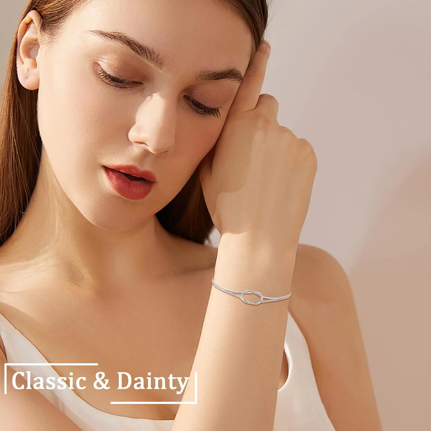 QianSiLi Mother Daughter Best Friend Love Knot Bracelet Snake Chain Infinity Bracelets for Women Friendship Birthday Valentine's Day Christmas Gifts for Daughter Friend Women Her