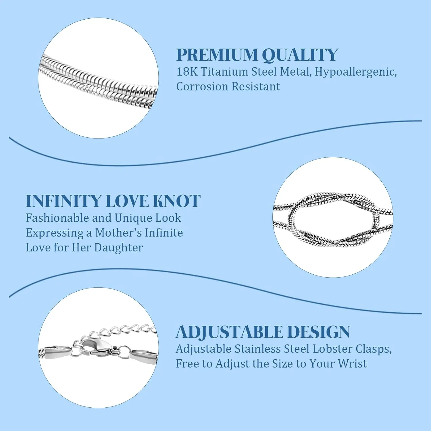 QianSiLi Mother Daughter Best Friend Love Knot Bracelet Snake Chain Infinity Bracelets for Women Friendship Birthday Valentine's Day Christmas Gifts for Daughter Friend Women Her