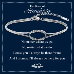 QianSiLi Mother Daughter Best Friend Love Knot Bracelet Snake Chain Infinity Bracelets for Women Friendship Birthday Valentine's Day Christmas Gifts for Daughter Friend Women Her
