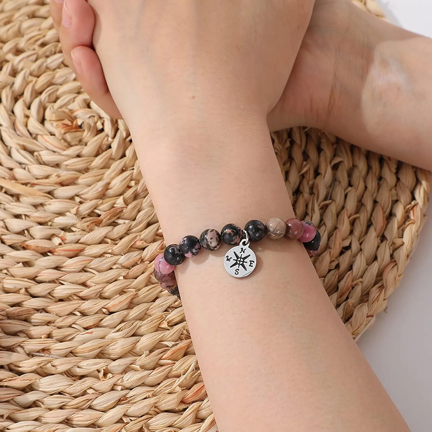 QWNHONEY Teacher Gifts for Women Teacher Appreciation Gifts Graduation Gift for Her Natural Stone High School Class of 2025 Apple Bee Compass Tree Charm Jewelry Bracelet