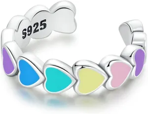Rainbow Heart Ear Cuff Sterling Silver Earrings