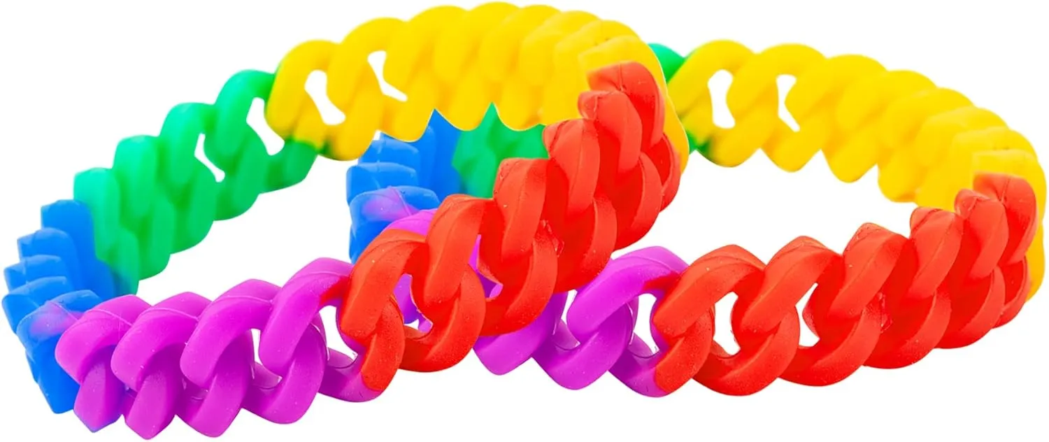 Rainbow/Bisexual Chain Link Silicone Pride Pack Bracelets - LGBTQ  Accessories for Women & Men - Perfect for Pride Month, Parade and Fundraisings