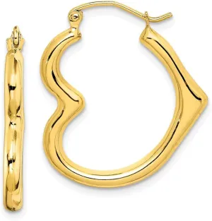 Real 10k Yellow Gold Heart Shape Hoop Earrings - 26mm x 23mm