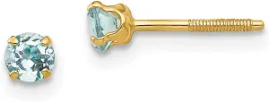 Real 14k Yellow Gold 3mm Aquamarine Blue March Gemstone Studs Earrings 6mm