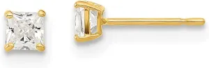 Real 14k Yellow Gold 3mm Princess Cut CZ Cubic Zirconia Basket Set Stud Earrings 3mm