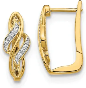 Real 14k Yellow Gold Diamond Hinged Hoop Earring - 17mm x 11mm (.056 cttw.)