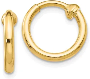 Real 14k Yellow Gold Non-Pierced Tube Hoop Earrings - 10mm x 2mm