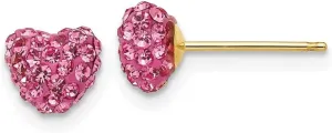 Real 14k Yellow Gold Rose Crystal 6mm Heart Post Studs Earrings - 6mm x 7mm
