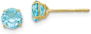 Real 14k Yellow Gold Round Blue Topaz 5mm Post Studs Earrings 5mm