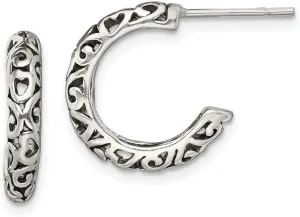 Real 925 Sterling Silver Antique Post Hoop Earrings 16mm