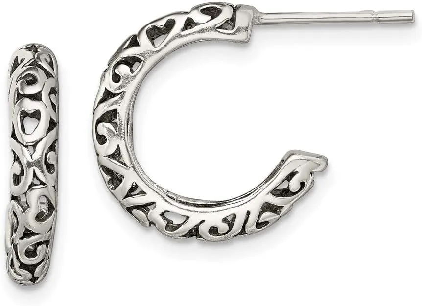 Real 925 Sterling Silver Antique Post Hoop Earrings 16mm