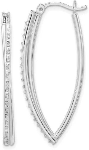 Real 925 Sterling Silver Diamond Mystique Platinum-plated with Dia accent Hoop Earrings (.01 cttw.)