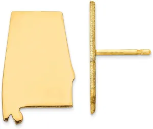 Real 925 Sterling Silver Yellow Gold-Plated AL Large State Studs Earring