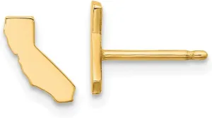 Real 925 Sterling Silver Yellow Gold-Plated CA Small State Studs Earring - 7mm x 6mm