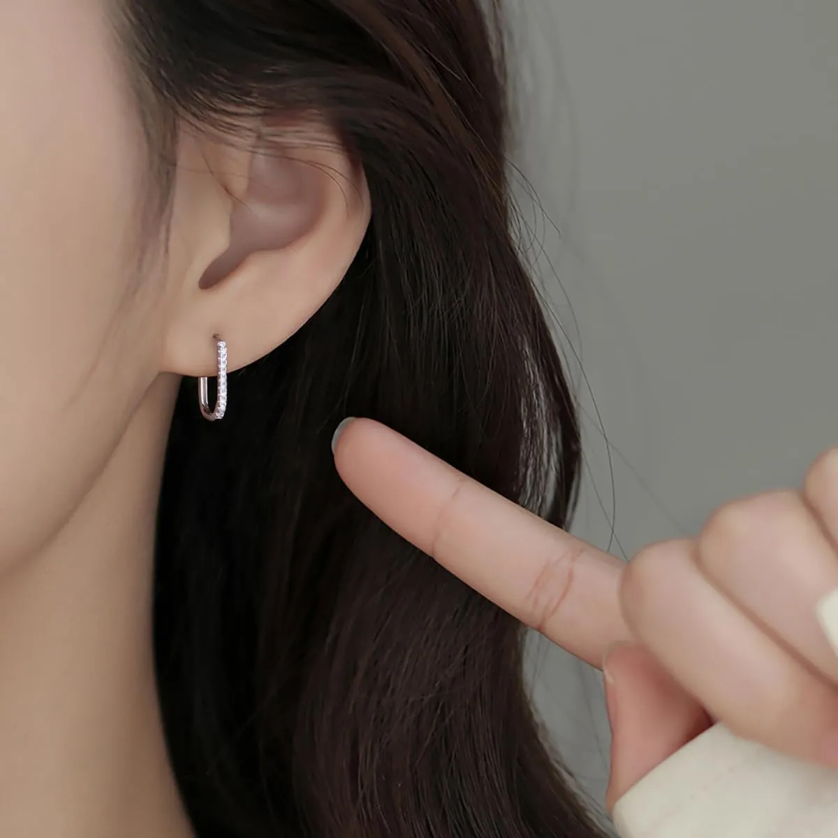 Reffeer 925 Sterling Silver CZ Square Hoop Earrings for Women Teens CZ U Hoop Earrings Minimalist Hoop Earrings