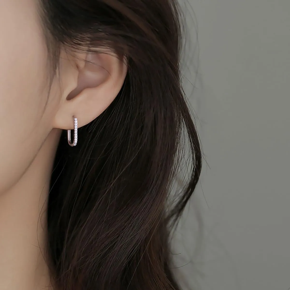 Reffeer 925 Sterling Silver CZ Square Hoop Earrings for Women Teens CZ U Hoop Earrings Minimalist Hoop Earrings