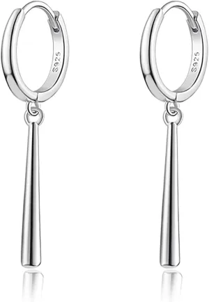 Reffeer Solid 925 Sterling Silver Bar Hoop Dangle Earrings for Women Teens Bar Dangle Earrings Minimalist Hoop Drop Earrings