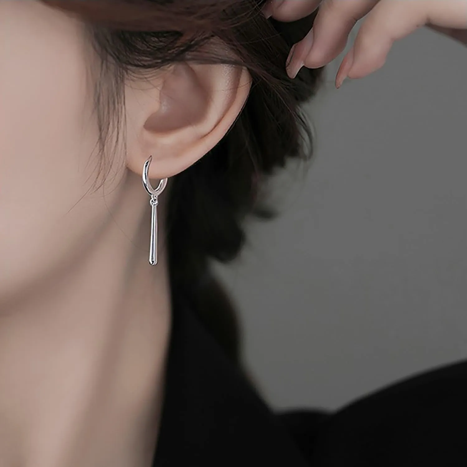 Reffeer Solid 925 Sterling Silver Bar Hoop Dangle Earrings for Women Teens Bar Dangle Earrings Minimalist Hoop Drop Earrings