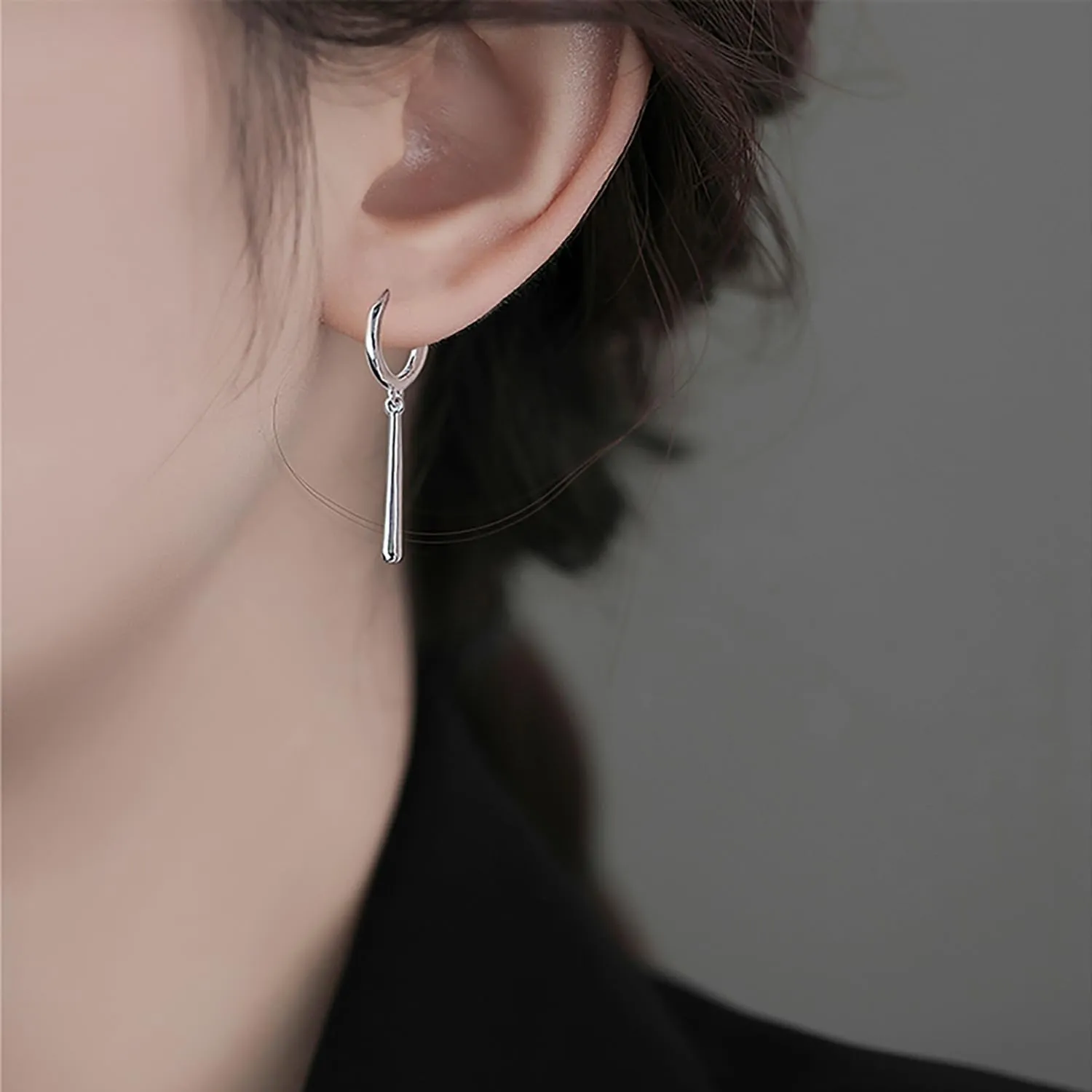 Reffeer Solid 925 Sterling Silver Bar Hoop Dangle Earrings for Women Teens Bar Dangle Earrings Minimalist Hoop Drop Earrings