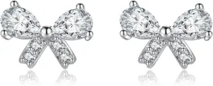 Reffeer Solid 925 Sterling Silver CZ Bow Stud Earrings for Women Teens Small Cute Bow Earrings Stud Hypoallergenic