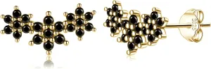 Reffeer Solid 925 Sterling Silver CZ Flower Stud Earrings for Women Teens Black Flower Stud Earrings Spring Cartilage Helix Earrings