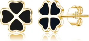 Reffeer Solid 925 Sterling Silver Leaf Clover Earrings Studs for Women Teen Girls Black Leaf Stud Earrings Clover